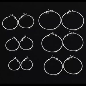SET of SIX PAIRS of SILVER TONE ROUND HOOP EARRING